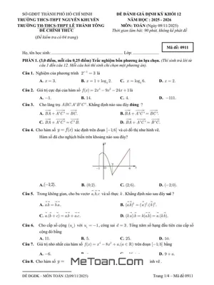 Đề Thi Thử Toán 12 Tháng 11/2025 Trường Nguyễn Khuyến & Lê Thánh Tông - TP.HCM (Có Đáp Án)