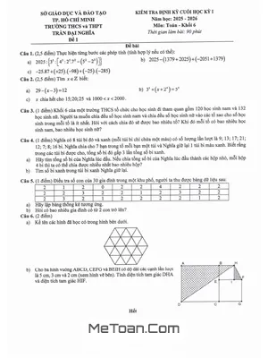 Đề thi học kỳ 1 Toán 6 năm 2025 - 2026 trường Trần Đại Nghĩa - TP.HCM