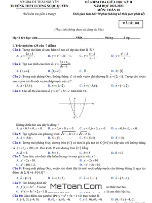 Đề giữa kỳ 2 Toán 10 năm 2022 – 2023 THPT Lương Ngọc Quyến – Thái Nguyên