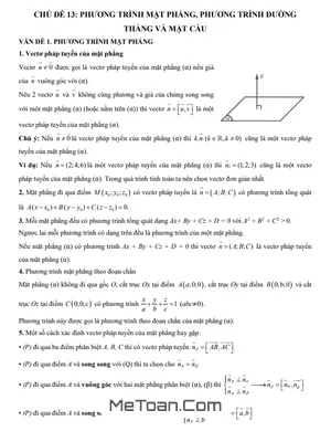 Phương Trình Mặt Phẳng, Phương Trình Đường Thẳng và Phương Trình Mặt Cầu - Tài Liệu Ôn Tập Toán 12 Hiệu Quả