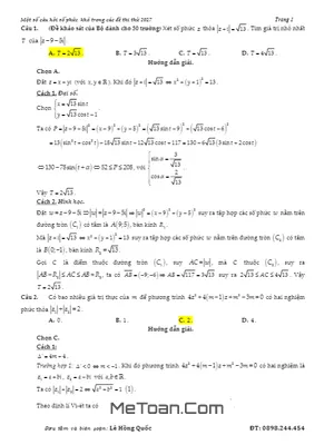 Hướng dẫn giải một số câu hỏi số phức khó trong các đề thi thử - Lê Hồng Quốc