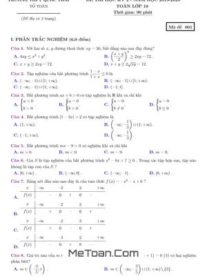 Đề thi học kỳ 2 Toán lớp 10 năm 2019 - 2020 trường THPT Quốc Thái - An Giang