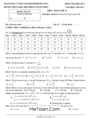 Đề Thi HK1 Toán 11 Năm Học 2016 - 2017 Trường THPT Nguyễn Hiền - Đà Nẵng