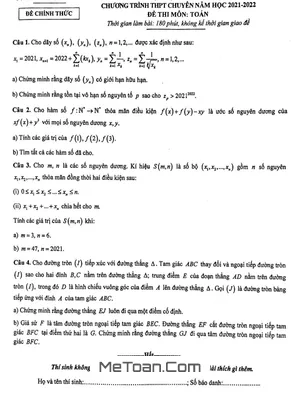 Đề thi chọn học sinh giỏi Toán 12 chuyên năm 2021 - 2022 Sở GD&ĐT Vĩnh Phúc