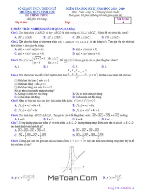Đề thi học kỳ 2 Toán 11 năm 2018 – 2019 trường THPT Vinh Lộc – TT Huế