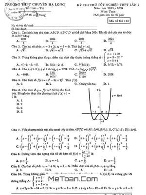 Đề thi thử Toán tốt nghiệp THPT 2024 lần 2 trường chuyên Hạ Long – Quảng Ninh