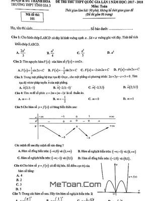 Đề Thi Thử Toán 2018 THPT Quốc Gia Trường Tĩnh Gia 3 - Thanh Hóa Lần 1