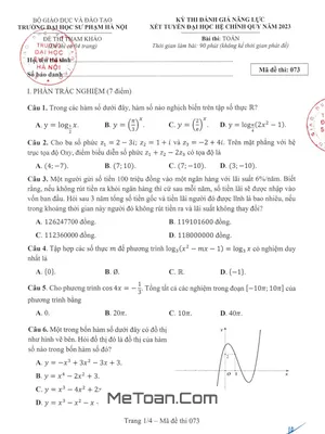 Đề tham khảo ĐGNL môn Toán xét tuyển Đại học 2023 trường ĐHSP Hà Nội