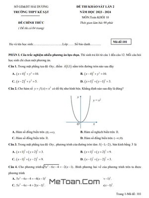 Đề khảo sát Toán 10 lần 2 năm 2023-2024 trường THPT Kẻ Sặt - Hải Dương