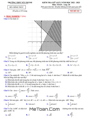 Đề giữa học kỳ 1 Toán 10 năm 2022 – 2023 trường THPT Núi Thành – Quảng Nam