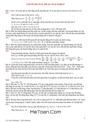 Chuyên Đề Tỉ Lệ Thuận Và Tỉ Lệ Nghịch Bồi Dưỡng Học Sinh Giỏi Toán 7