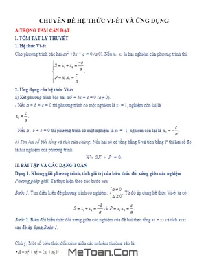 Chuyên Đề Hệ Thức Vi-ét Và Ứng Dụng - Nắm Chắc Kiến Thức Đại Số 9