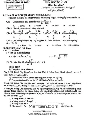 Đề thi học kỳ 1 Toán 9 năm 2022 - 2023 phòng GD&ĐT Bù Đăng - Bình Phước