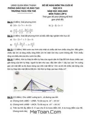 Đề Nghị Kiểm Tra Cuối Kì 2 Toán 8 Năm 2022 - 2023 Trường THCS Yên Thế - TP HCM