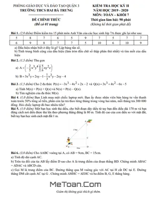 Đề thi HK2 Toán lớp 7 năm 2019 - 2020 trường THCS Hai Bà Trưng - TP. HCM