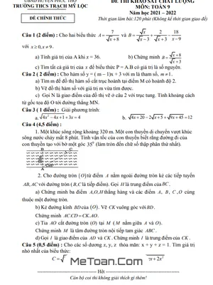 Đề khảo sát chất lượng Toán 9 năm 2021 - 2022 trường THCS Trạch Mỹ Lộc - Hà Nội