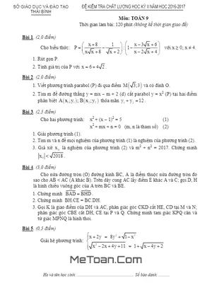 Đề thi HK2 Toán lớp 9 năm 2016 - 2017 Sở GD&ĐT Thái Bình (có lời giải)