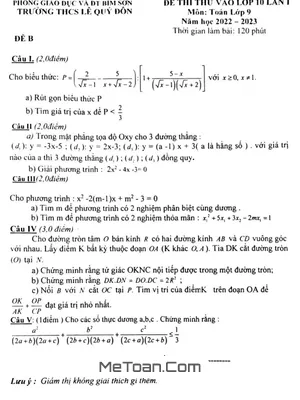 Đề thi thử Toán vào 10 lần 1 năm 2022 - 2023 trường Lê Quý Đôn - Thanh Hóa