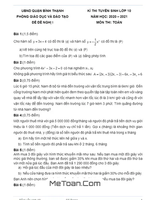 Bộ Đề Tham Khảo Tuyển Sinh Lớp 10 Năm 2020 - 2021 Môn Toán Sở GD&ĐT TP HCM