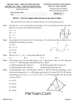 Đề kiểm tra Toán 12 ngày 22/09/2024 - Nguyễn Khuyến & Lê Thánh Tông - TP.HCM