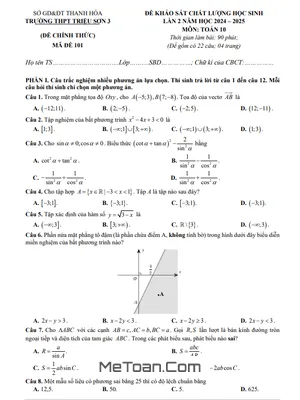 Đề khảo sát Toán 10 lần 2 năm 2024 - 2025 trường THPT Triệu Sơn 3 - Thanh Hóa