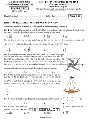 Đề thi chọn học sinh giỏi tỉnh Toán 12 năm 2024 - 2025 sở GD&ĐT Bắc Ninh