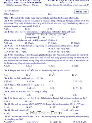 Đề Thi Giữa Học Kì 2 Toán 11 Năm 2025-2026 THPT Nguyễn Gia Thiều (Có Đáp Án)