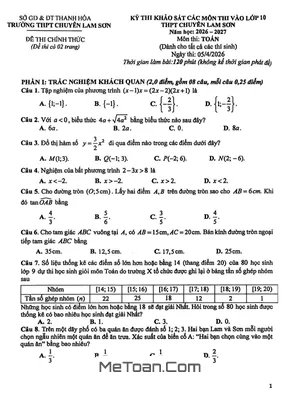 Đề Khảo Sát Toán Lớp 10 Trường Chuyên Lam Sơn 2026-2027
