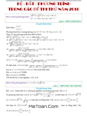 164 Bài Toán Hệ - Bất - Phương Trình Trong Các Đề Thi Thử Quốc Gia 2016 - Trần Văn Tài