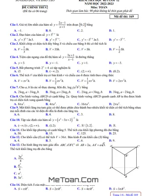 Đề kiểm tra học kì 1 Toán 12 năm 2022 - 2023 sở GD&ĐT Đắk Nông