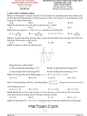 Đề Thi Giữa Học Kì 2 Môn Toán Lớp 10 Năm 2022 – 2023 Trường THPT Nguyễn Bính – Nam Định