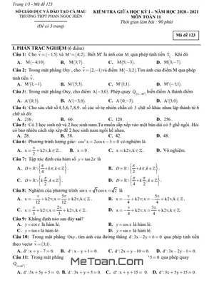 Đề thi giữa HK1 Toán 11 năm 2020 - 2021 trường THPT Phan Ngọc Hiển - Cà Mau