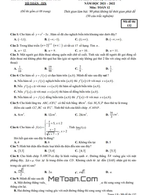 Đề Kiểm Tra Định Kỳ Lần 2 Toán 12 Năm 2021 - 2022 Trường THPT Chuyên Bắc Ninh