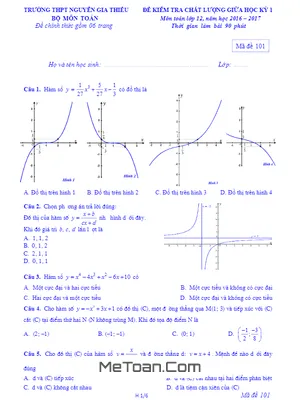 12 Đề Kiểm Tra Chất Lượng Giữa Kì 1 Môn Toán 12 Trường Nguyễn Gia Thiều - Hà Nội