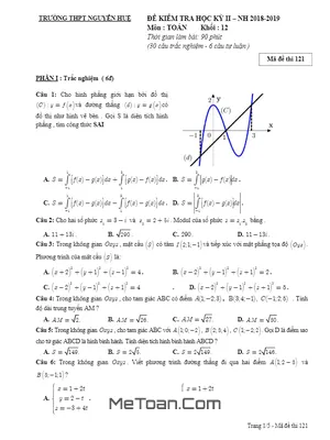 Đề thi học kỳ 2 Toán 12 năm 2018 - 2019 trường THPT Nguyễn Huệ - TP HCM (có đáp án)
