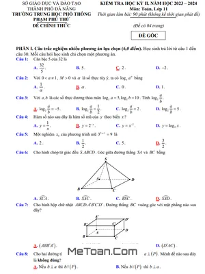 Đề học kỳ 2 Toán 11 năm 2023 - 2024 trường THPT Phạm Phú Thứ - Đà Nẵng