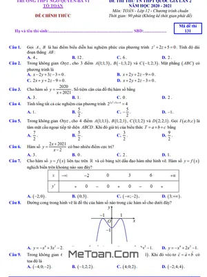 Đề thi thử Toán TN THPT Quốc gia 2021 lần 2 trường THPT Ngô Quyền – Hà Nội