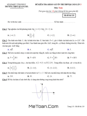Đề ôn thi THPTQG 2020 môn Toán lần 3 trường THPT Quang Hà - Vĩnh Phúc (mã đề 119)