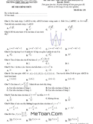 Đề thi thử Toán THPTQG 2018 trường THPT thực hành Cao Nguyên – Đắk Lắk lần 3 có đáp án