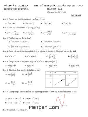 Đề Thi Thử Toán 2018 Lần 1 Trường THPT Đô Lương 4 - Nghệ An [Mã Đề 001]