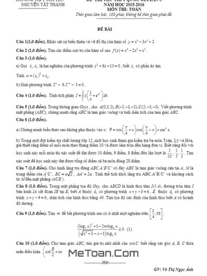 Đề Thi Thử Quốc Gia 2016 Môn Toán Trường Nguyễn Tất Thành - Kon Tum Lần 3
