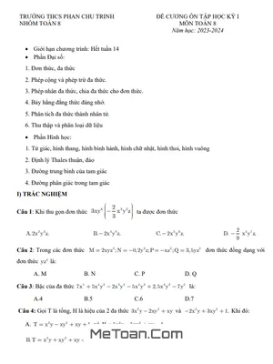 Đề Cương Toán Lớp 8 Học Kì 1 Năm 2023 - 2024 - Trường THCS Phan Chu Trinh - Hà Nội