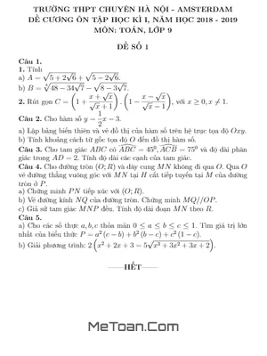 Đề Cương Ôn Tập HKI Toán 9 Năm 2018 - 2019 Trường Chuyên Hà Nội - Amsterdam
