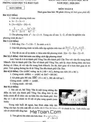 Đề thi học kỳ 2 Toán lớp 8 năm 2020 - 2021 trường THCS Vũng Tàu - BR VT