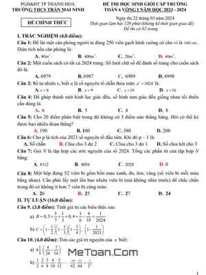 Đề HSG Toán 6 Vòng 1 Năm 2023 - 2024 Trường THCS Trần Mai Ninh - Thanh Hóa