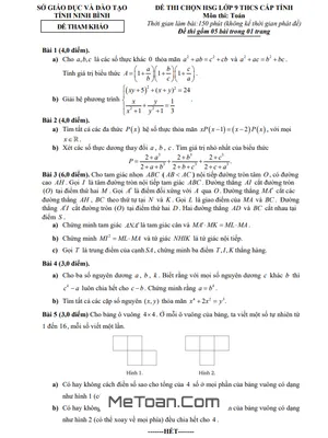 Đề tham khảo thi HSG Toán 9 cấp tỉnh năm 2024 - 2025 sở GD&ĐT Ninh Bình