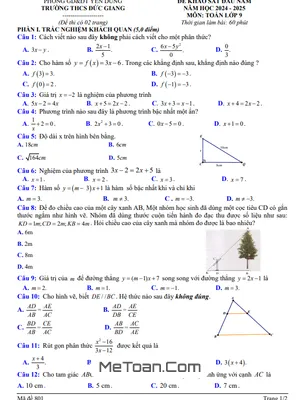 Đề khảo sát Toán 9 đầu năm 2024 - 2025 trường THCS Đức Giang - Bắc Giang