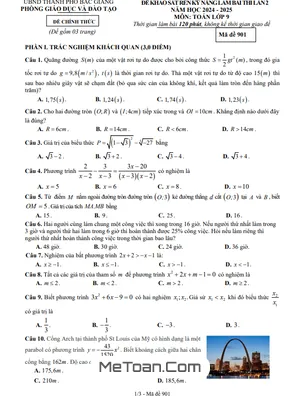 Đề khảo sát lần 2 Toán 9 năm 2024 - 2025 phòng GD&ĐT thành phố Bắc Giang