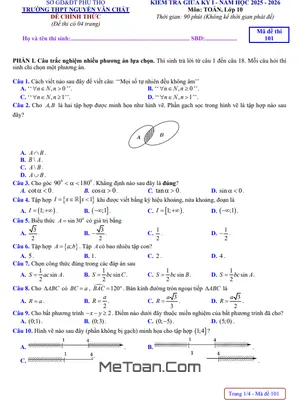 Full Đáp Án Đề Thi Giữa Kỳ 1 Toán 10 Năm 2025-2026 Trường THPT Nguyễn Văn Chất, Phú Thọ