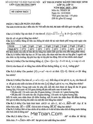 Đề thi Olympic Toán 10 năm học 2025-2026 liên cụm trường THPT tại Hà Nội